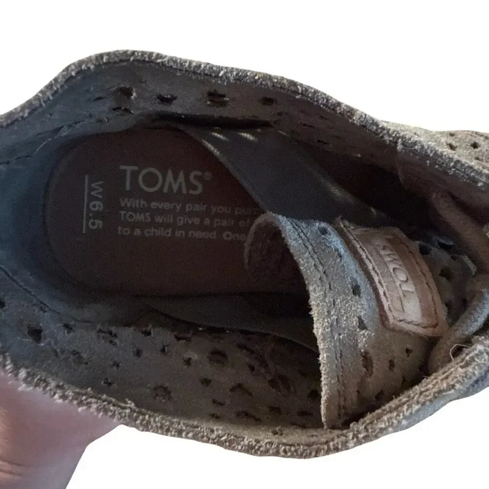 Toms Suede Leather Laser Cut Out Espadrille Wedge Ankle Booties Shoes sz 6.5